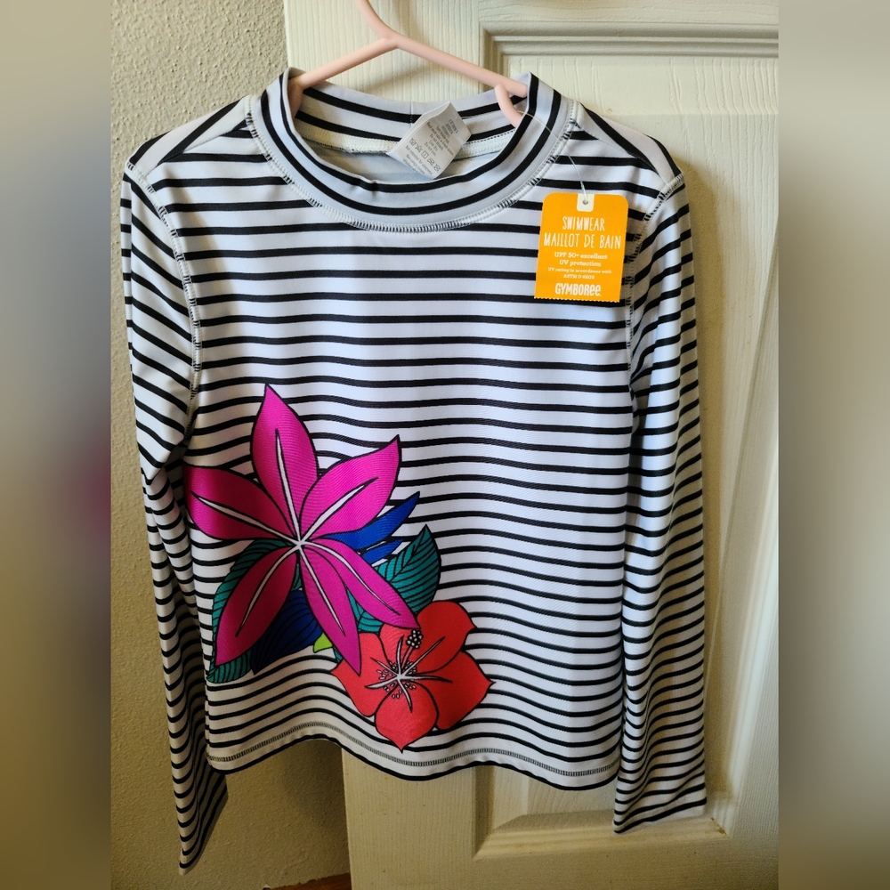 Gymboree Girls Swim Long Sleeve Top Only NWT M(7-8) Striped Floral
